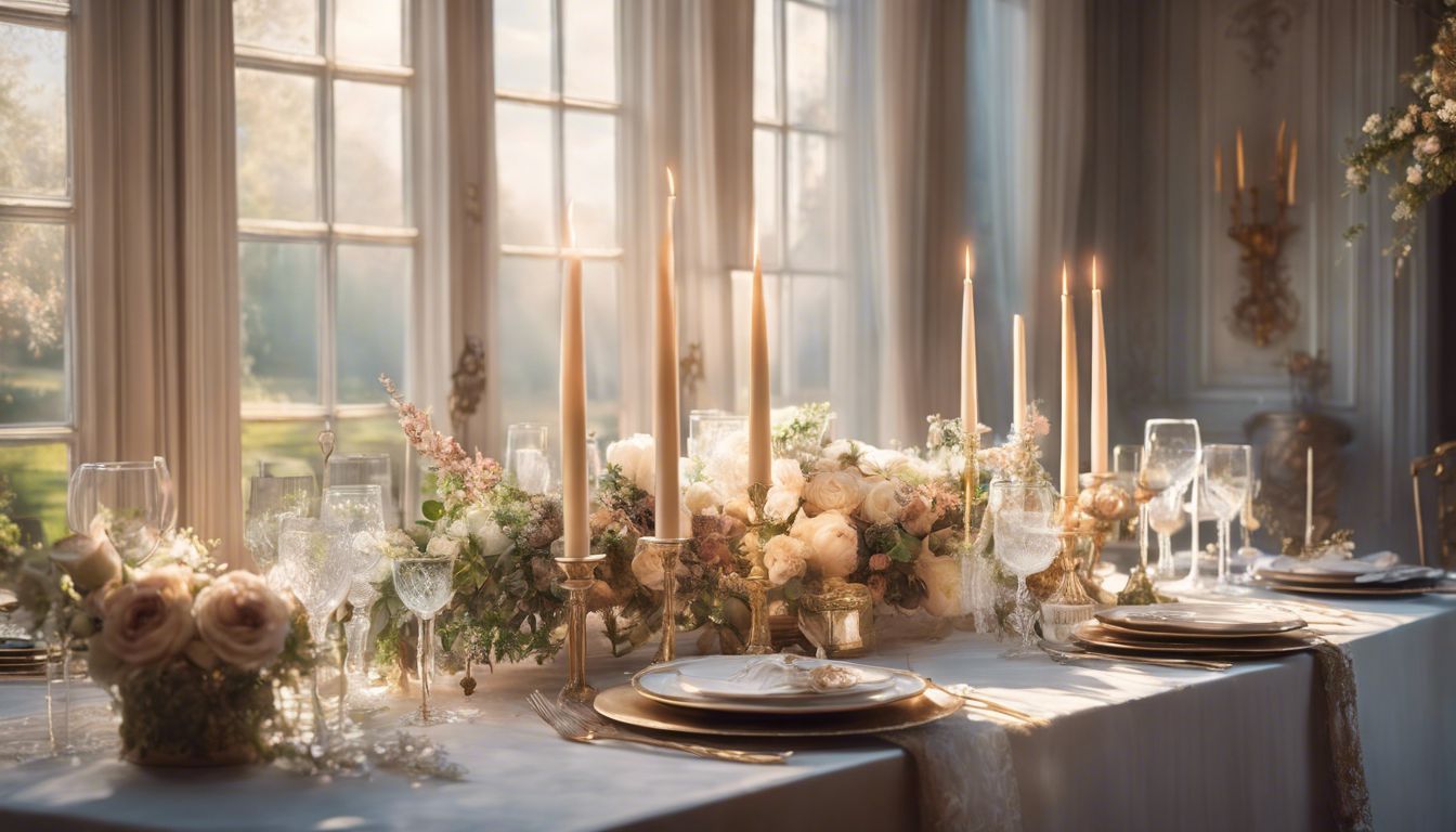 An elegant and affordable wedding table with blooming floral centerpieces.